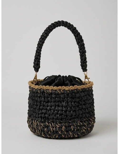 Donna borsa candyg shopper nera oro raffia fatto a mano secchielloCandygPassioni Boutique