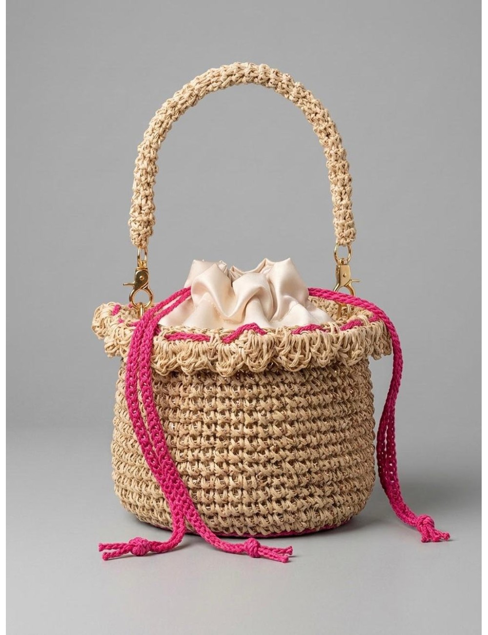 Donna borsa candyg panaro naturale uncinetto paillettes secchielloCandygPassioni Boutique