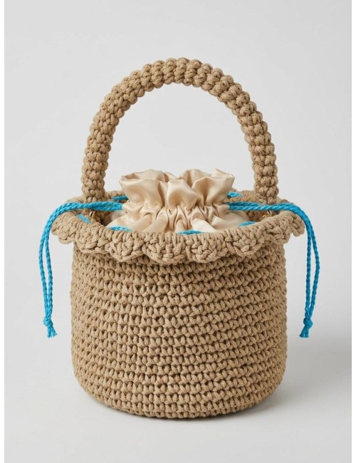 Donna borsa candyg shopper nera oro raffia fatto a mano secchielloCandygPassioni Boutique