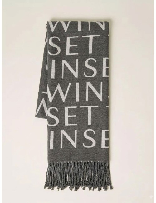 Twinset stola donna in panno di viscosa con logo jacquard e frangeTwinsetPassioni Boutique