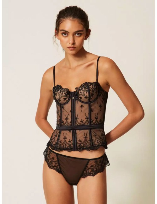 Twinset slip perizoma in tulle ricamato con fiocchi neroTwinsetPassioni Boutique