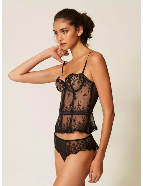 Twinset slip perizoma in tulle ricamato con fiocchi neroTwinsetPassioni Boutique