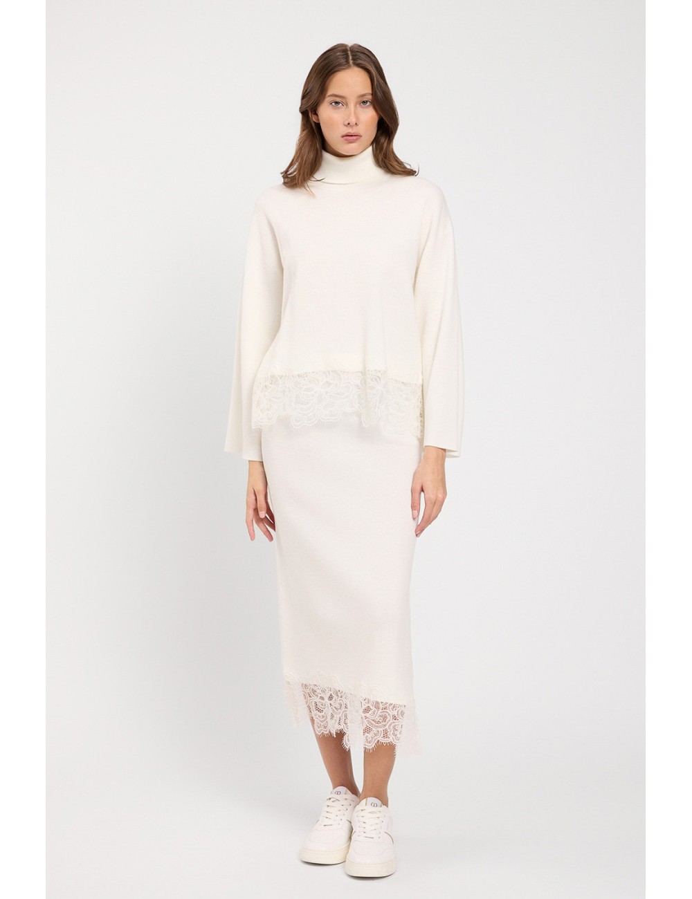 Twinset gonna  midi con pizzo madreperlaTwinsetPassioni Boutique