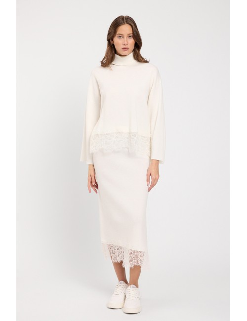 Twinset gonna  midi con pizzo madreperlaTwinsetPassioni Boutique