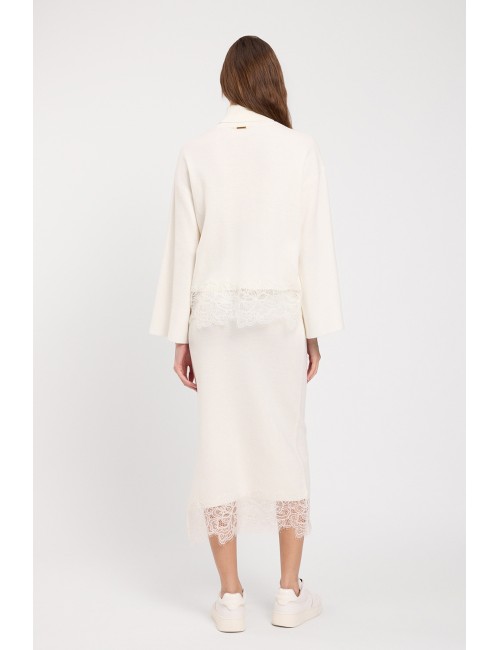 Twinset  maglia con collo alto e pizzo avorioTwinsetPassioni Boutique