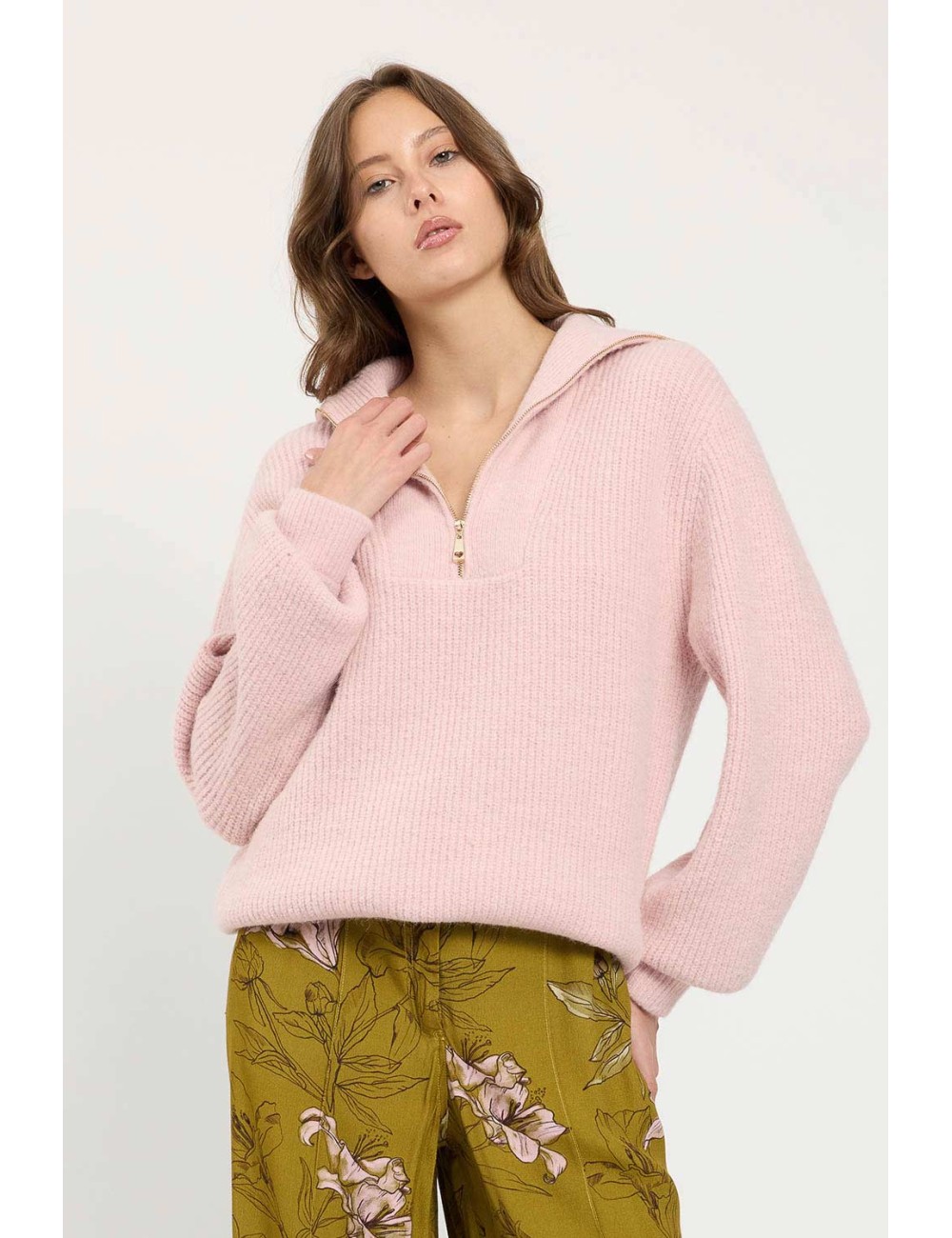 Twinset maglia a lupetto con zip powder roseTwinsetPassioni Boutique