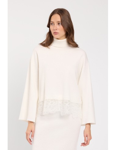 Twinset  maglia con collo alto e pizzo avorioTwinsetPassioni Boutique