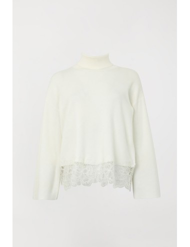 Twinset  maglia con collo alto e pizzo avorioTwinsetPassioni Boutique