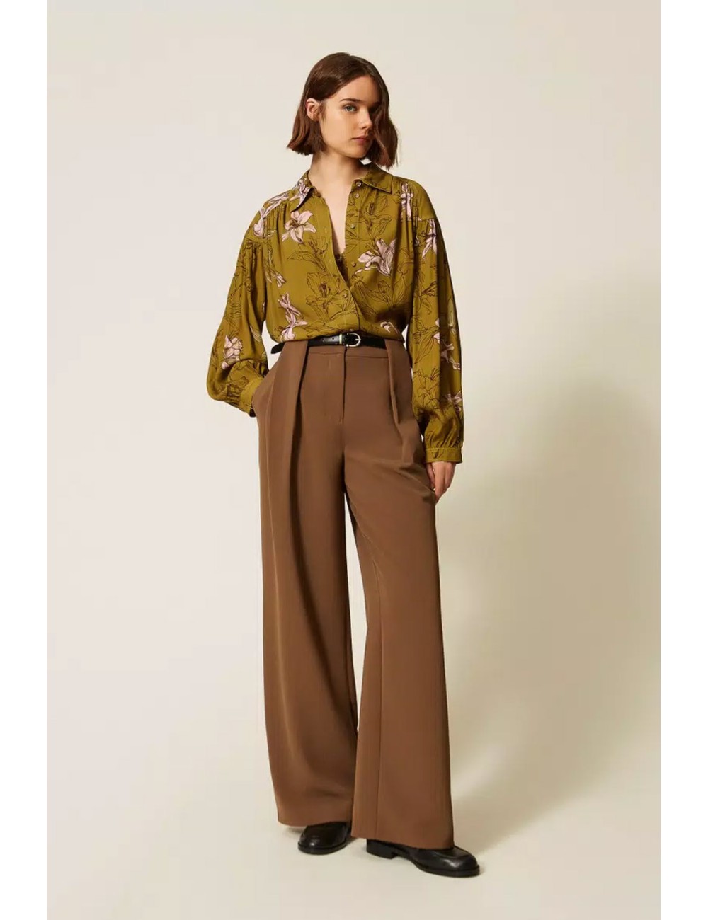 Twinset - pantaloni ampi in cady con cintura 262li2dpp teakTwinsetPassioni Boutique