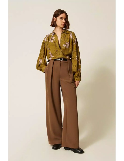 Twinset - pantaloni ampi in cady con cintura 262li2dpp teakTwinsetPassioni Boutique