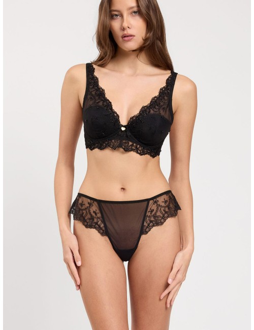 Twinset slip perizoma in tulle ricamato con fiocchi neroTwinsetPassioni Boutique