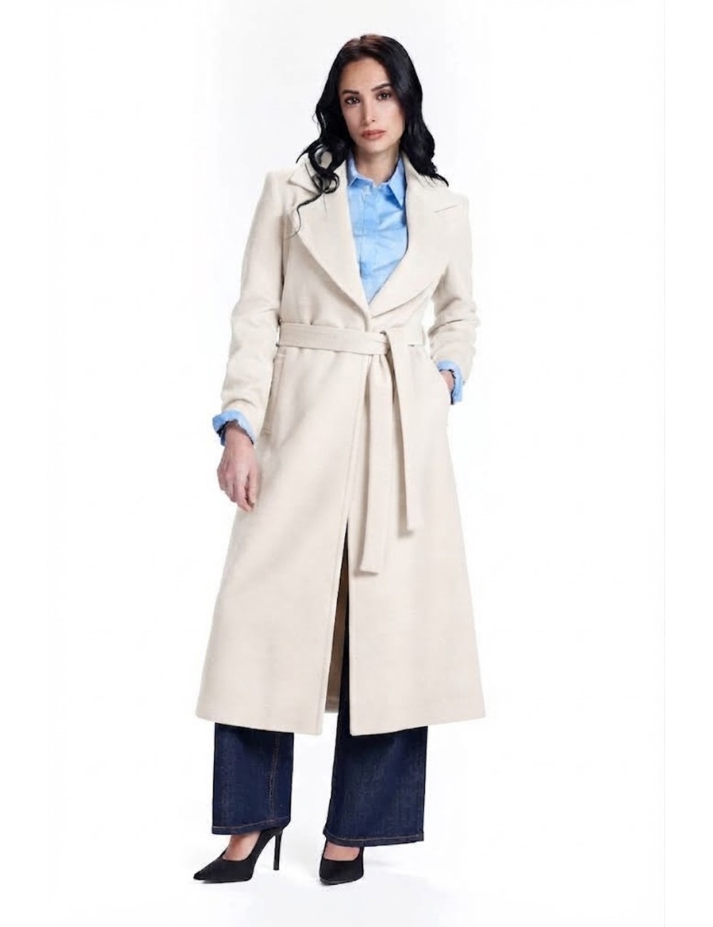 Take two cappotto lungo con impunture e cinta cdh001 dt03904 pannaTake TwoPassioni Boutique