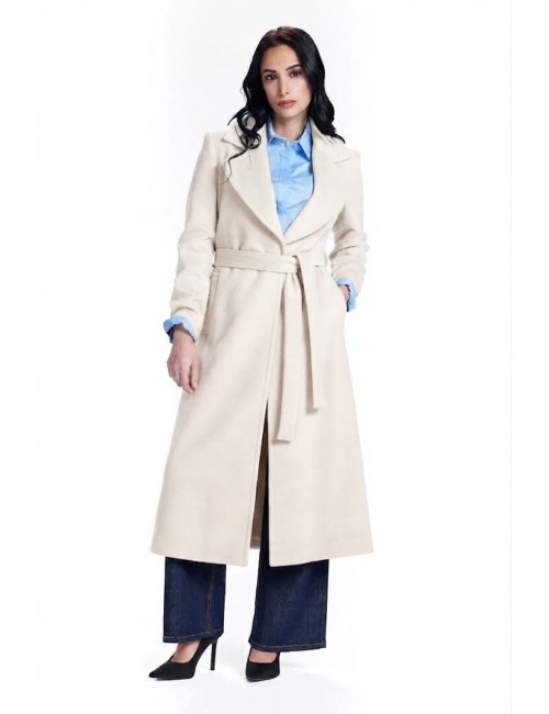 Take two cappotto lungo con impunture e cinta cdh001 dt03904 panna