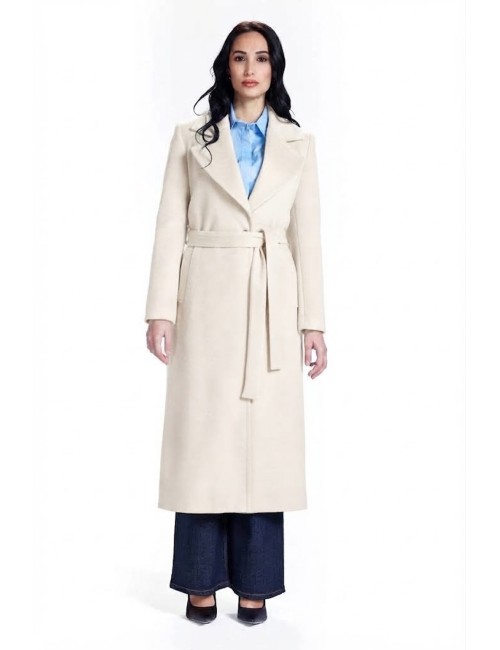 Take two cappotto lungo con impunture e cinta cdh001 dt03904 panna