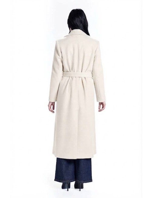 Take two cappotto lungo con impunture e cinta cdh001 dt03904 panna