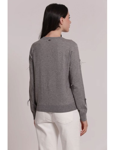 Mimi muà - maglia scollo tondo con piume afap-3828 grigioMimi-Mu1Passioni Boutique