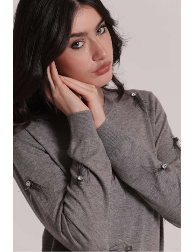 Mimi muà - maglia scollo tondo con piume afap-3828 grigioMimi-Mu1Passioni Boutique