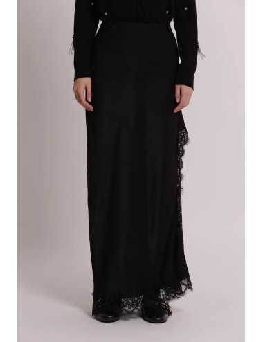 Mimi muà - gonna midi con spacco e raffinato bordo in pizzo mrap-5305 neroMimi-Mu1Passioni Boutique