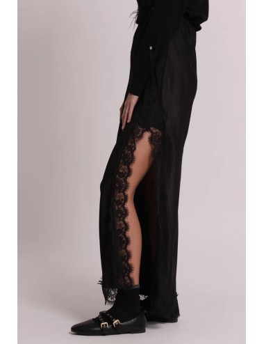 Mimi muà - gonna midi con spacco e raffinato bordo in pizzo mrap-5305 neroMimi-Mu1Passioni Boutique