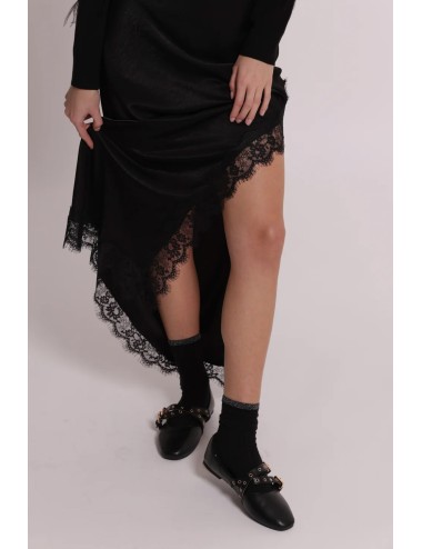 Mimi muà - gonna midi con spacco e raffinato bordo in pizzo mrap-5305 neroMimi-Mu1Passioni Boutique