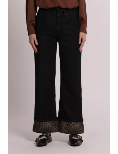 Mimi muà - jeans con risvolto stampato animalier zdap-2138 neroMimi-Mu1Passioni Boutique
