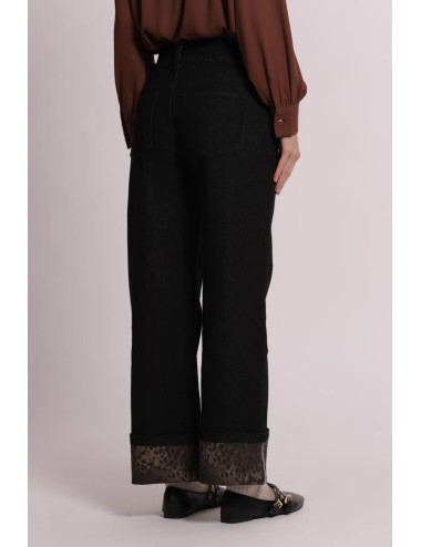 Mimi muà - jeans con risvolto stampato animalier zdap-2138 neroMimi-Mu1Passioni Boutique