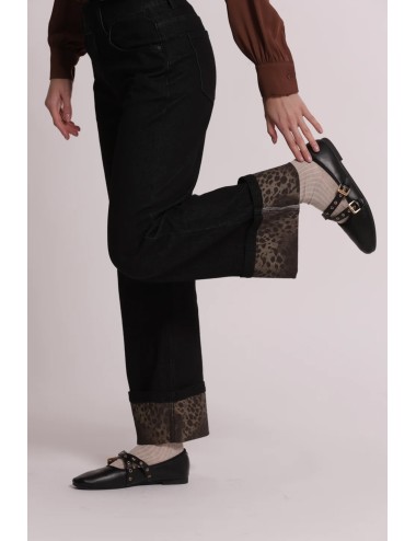 Mimi muà - jeans con risvolto stampato animalier zdap-2138 neroMimi-Mu1Passioni Boutique
