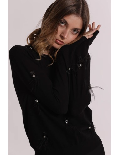 Mimi muà - maglia scollo tondo con piume afap-3828 neroMimi-Mu1Passioni Boutique