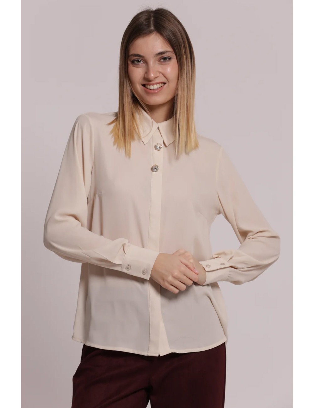 Mimi muà - camicia in georgette con raffinati bottoni gioiello esap-1146 pannaMimi-Mu1Passioni Boutique