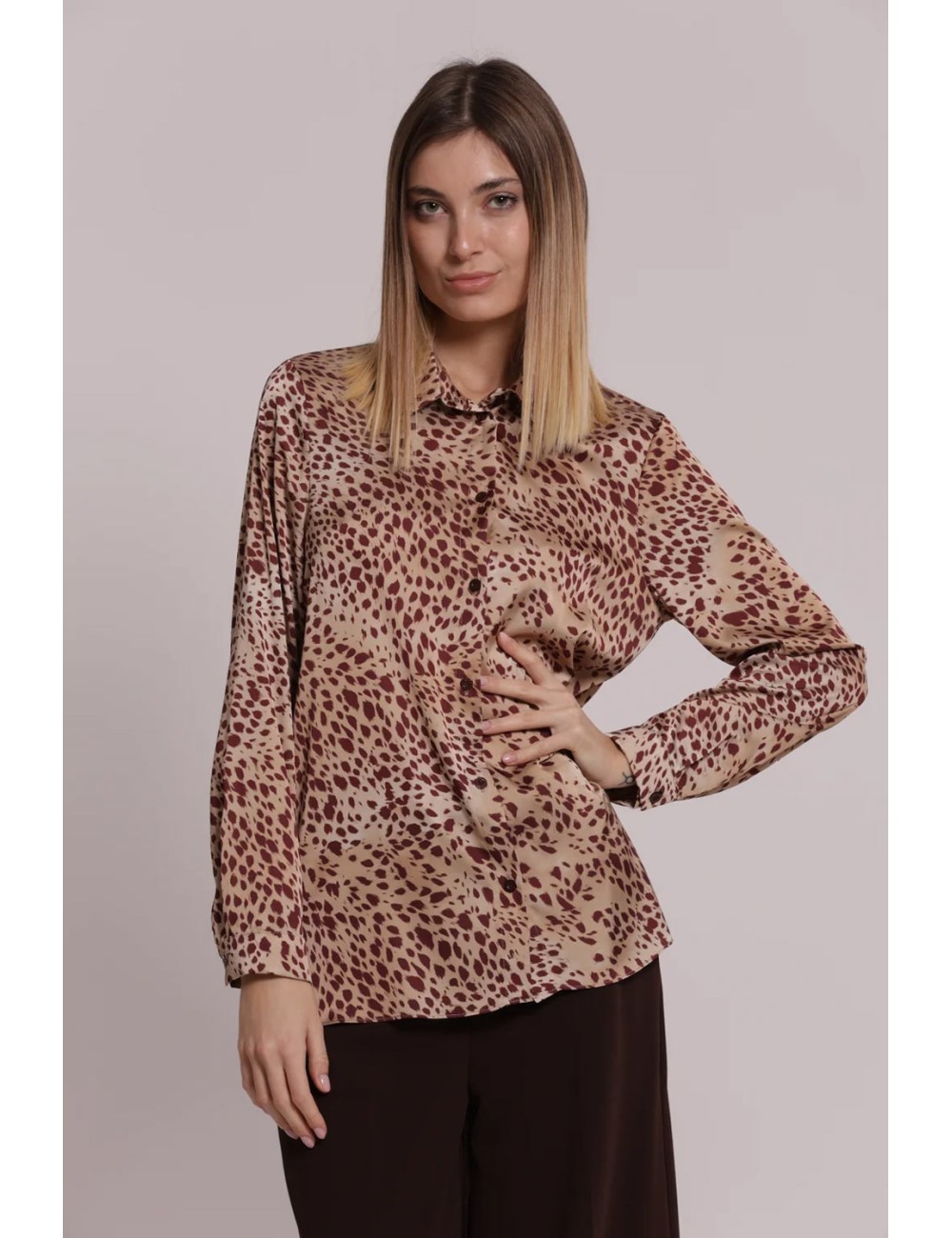Mimi muà - camicia in fantasia maculato mrap-1177 cammello/prugnaMimi-Mu1Passioni Boutique