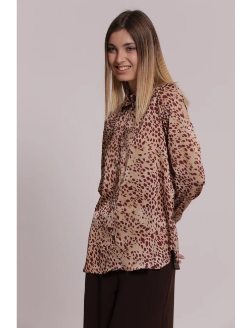 Mimi muà - camicia in fantasia maculato mrap-1177 cammello/prugna