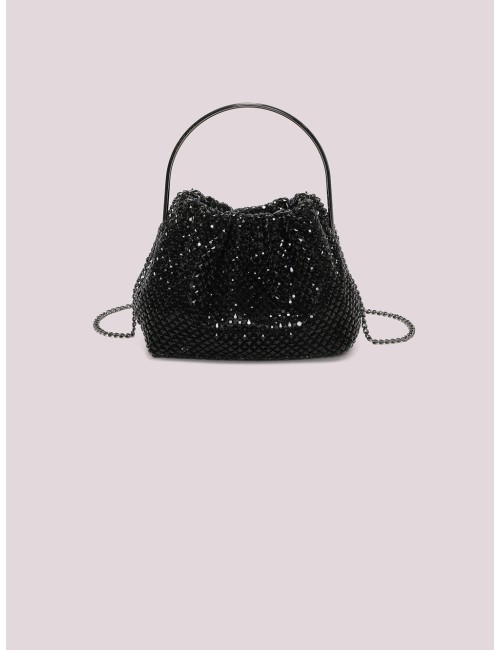 Mimi muà - borsa morbida di strass con manico rigido m8-m201656 nero