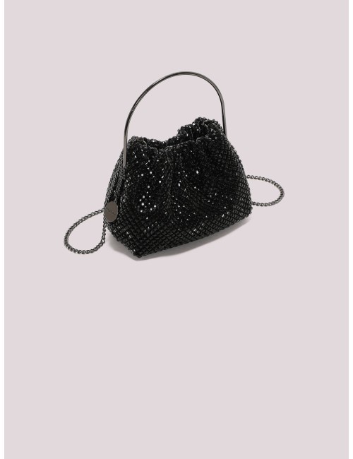 Mimi muà - borsa morbida di strass con manico rigido m8-m201656 nero