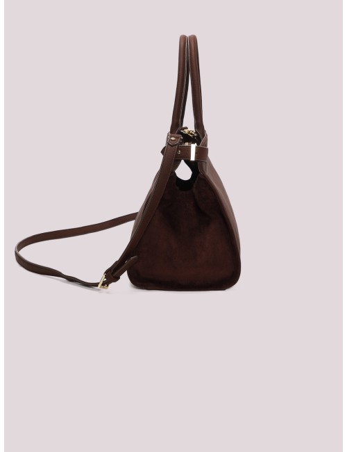 Mimi muà - borsa a spalla con fianchi effetto camoscio m8-y201605 moro