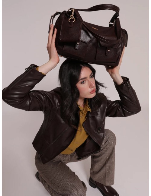 Mimi muà - borsa a braccio con tasche m8-h201544 moro