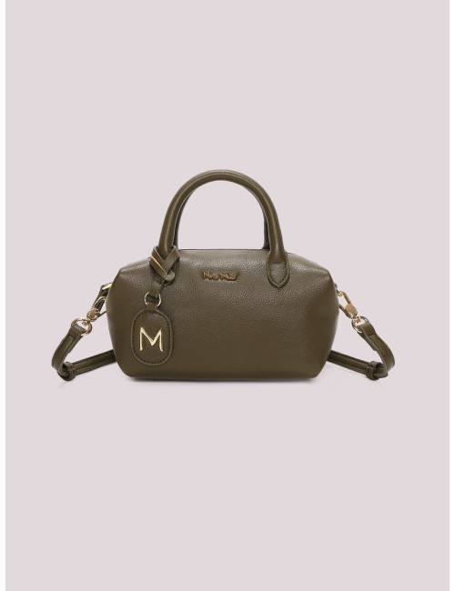 Mimi muà - borsa a bauletto piccola con targhetta logata m8-j201579 verde militare