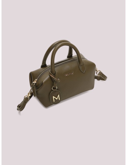 Mimi muà - borsa a bauletto piccola con targhetta logata m8-j201579 verde militare