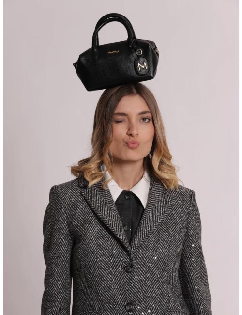 Mimi muà - borsa a bauletto piccola con targhetta logata m8-j201579 nero