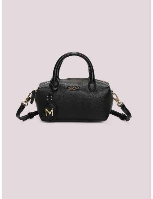 Mimi muà - borsa a bauletto piccola con targhetta logata m8-j201579 nero