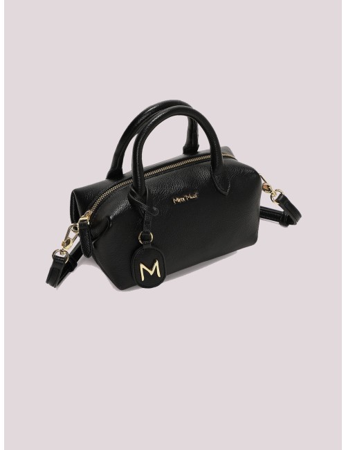 Mimi muà - borsa a bauletto piccola con targhetta logata m8-j201579 nero