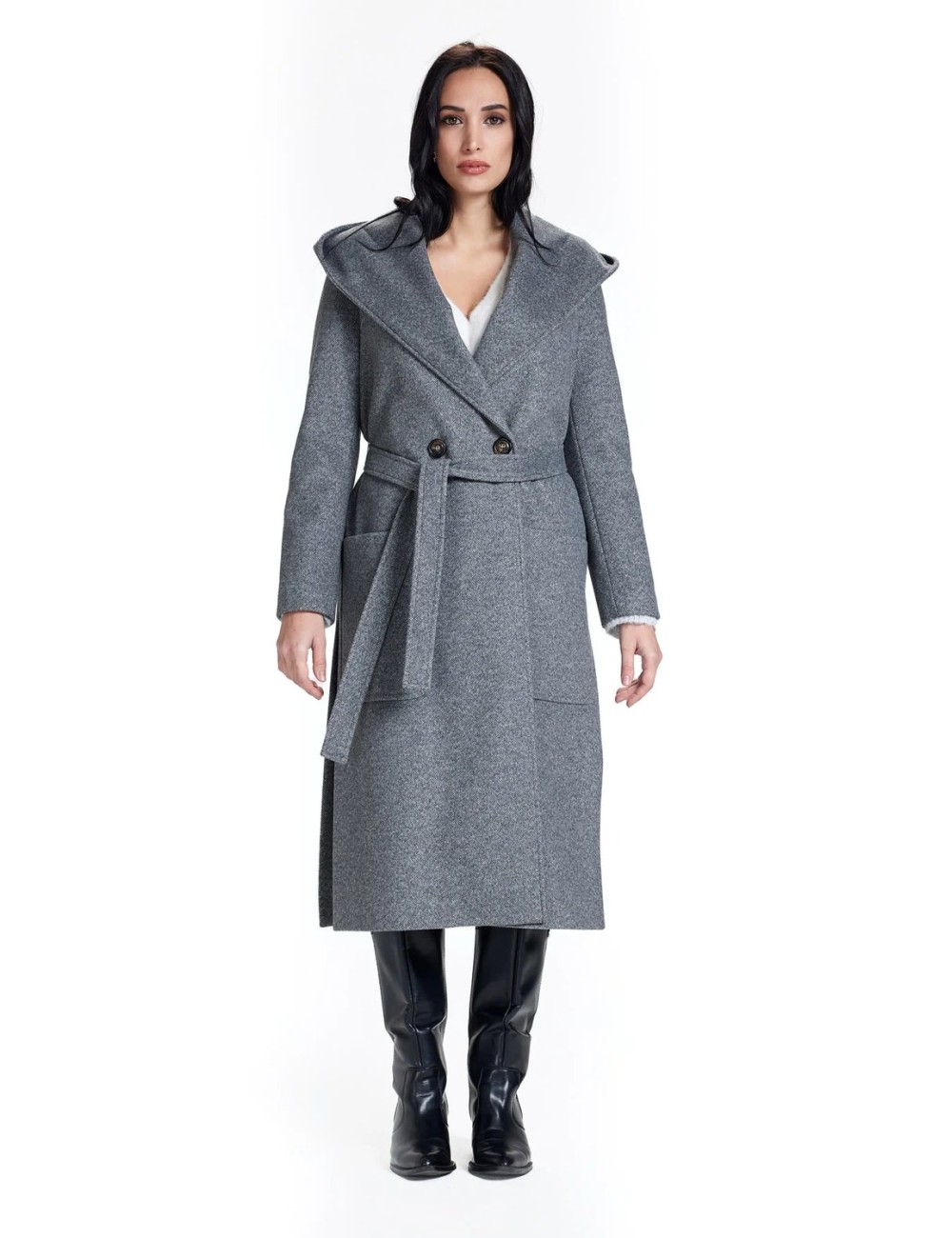 Take two cappotto lungo con  cinta e cappuccio cdh dt03905 grigioTake TwoPassioni Boutique