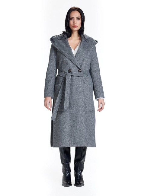 Take two cappotto lungo con  cinta e cappuccio cdh dt03905 grigioTake TwoPassioni Boutique