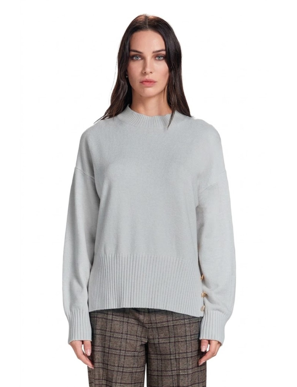 Take two lupetto spacco e bottoni viscosa g7 dt003539 grigio chiaroTake TwoPassioni Boutique