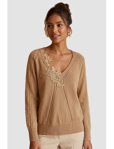 Twinset  maglia con collo alto e pizzo avorioTwinsetPassioni Boutique