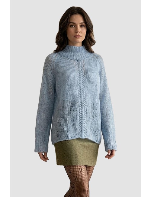 Ermanno scervino - maglia collo alto manica lunga crystal blue d494m500vyn