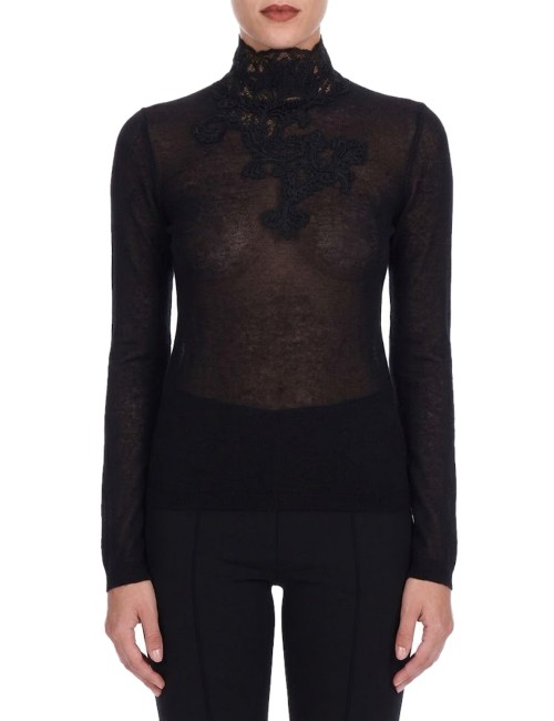Ermanno scervino - maglia collo alto nera d494m702kaj 95708