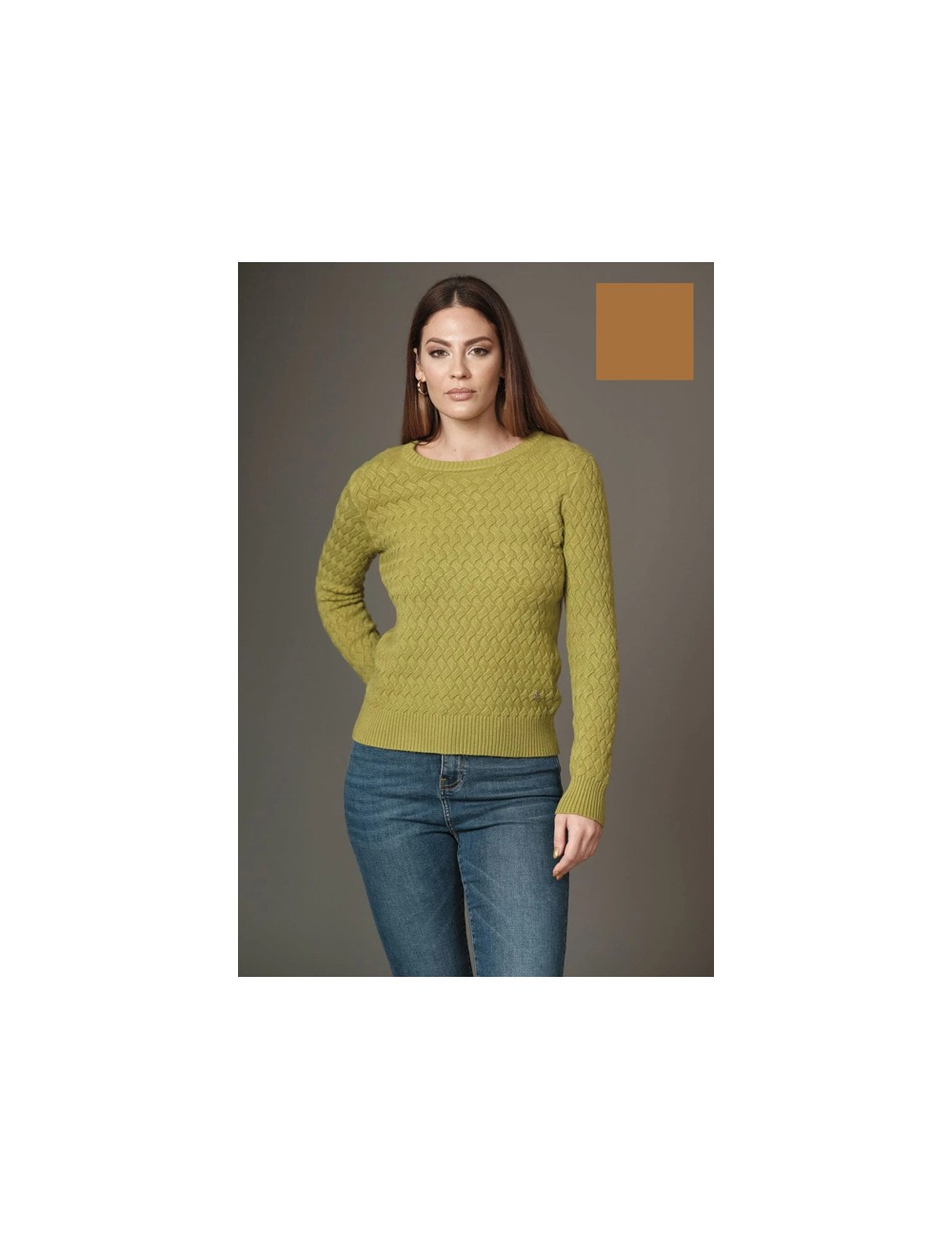 Fresh flower - maglia girocollo intreccio ff251 cammello Fresh flower - maglia girocollo intreccio ff251 cammello