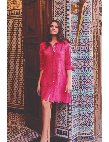 Abito camicia con manica a 3/4 romina ic24-089 fuxia